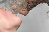 Na anale dp verdient ze wel een glaasje....sperma
