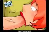 Cartoon van family guy komt klaar in mond